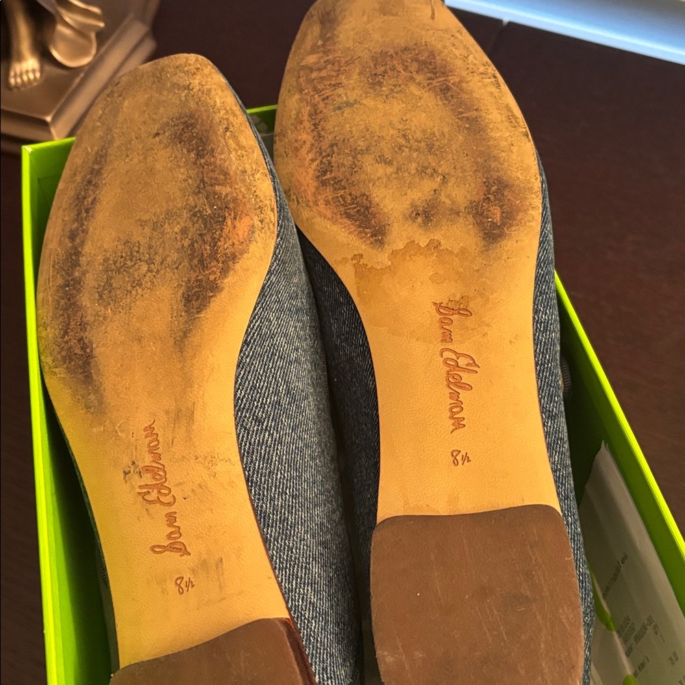 Sam Edelman Blue Denim Loafers with Gold Accent - Picture 3 of 6